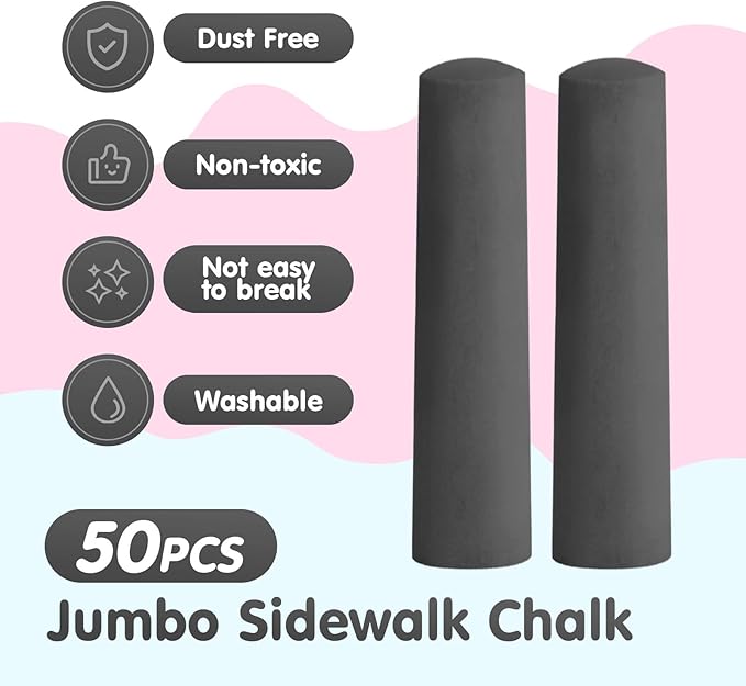 50 Pack Washable Sidewalk Chalks for Kids Non-Toxic Jumbo Chalk for Outdoor Art Play