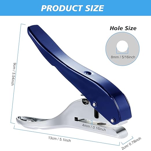 Heavy Duty Single Hole Punch - Portable Hand Held Paper Punch for Tags, Cards, Plastic & Cardboard (8MM Blue)