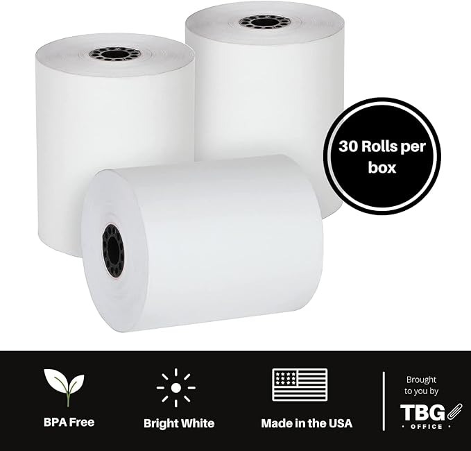 2 1/4” x 165' Thermal Paper Rolls - BPA FREE – MADE IN USA - Receipt paper rolls – Point of Sale Cash Register - Thermal printer paper - Credit Card Paper - (1 Case - 30 Rolls)