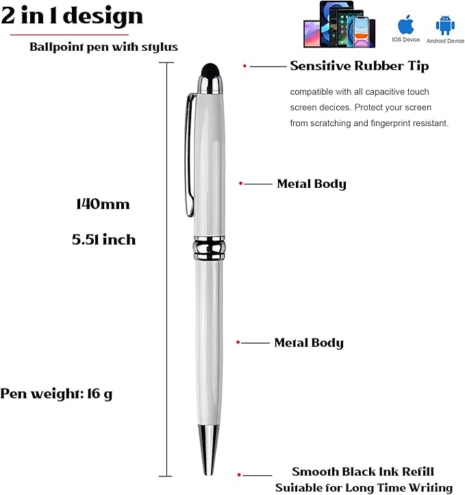 Ancolo Custom Personal Pens with Stylus Tip - Beautiful Smooth Writing Set Black ink refill - Engraved with Your Name or Slogan Perfect for Women/Lady/Girl/Teacher/Manager/10 Pens/Box