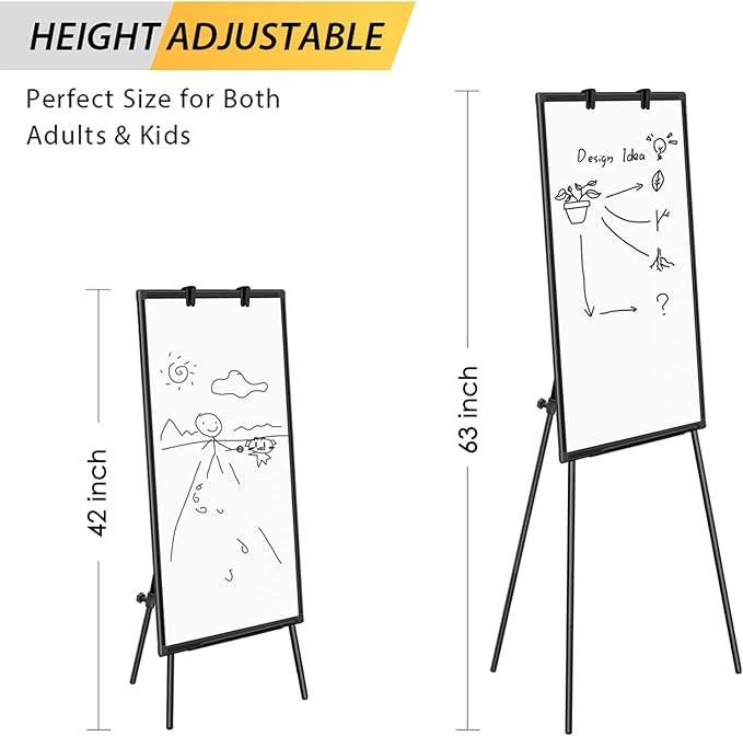 Easel Whiteboard - Magnetic Portable Dry Erase Easel Board 36 x 24 Tripod Whiteboard Height Adjustable Flipchart Easel Stand White Board for Office or Teaching at Home & Classroom (Black)