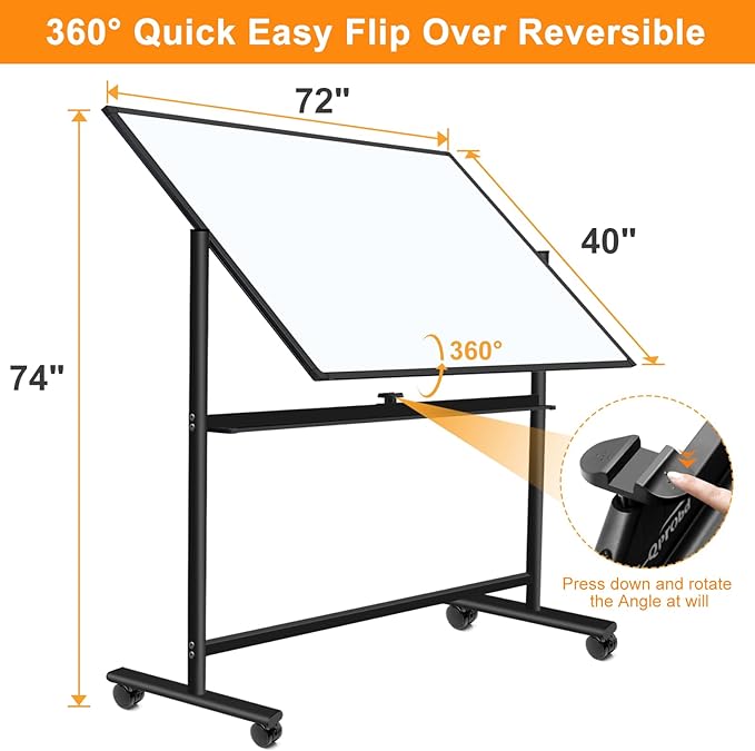 H-Qprobd Dry Erase Board with Stand 72"x40" Magnetic Mobile Whiteboard on Wheels Double-Sided Rolling Whiteboard for Office, Home & School