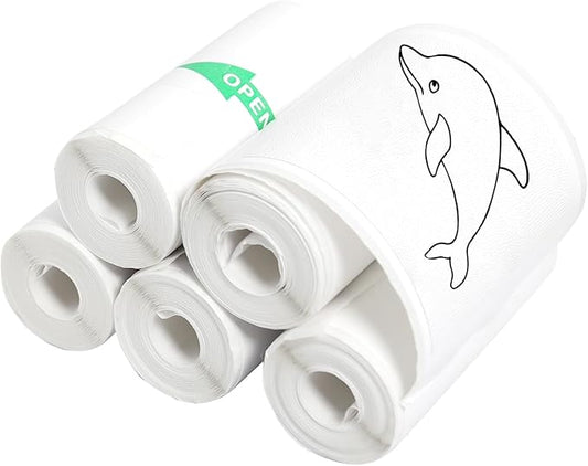 5 Rolls of Thermal Adhesive Sticker Paper by KozyOne, 57 x 25 mm Coreless Inkless Black and White Print Paper for Mini Thermal Printer, Cash Register, POS Receipt and More
