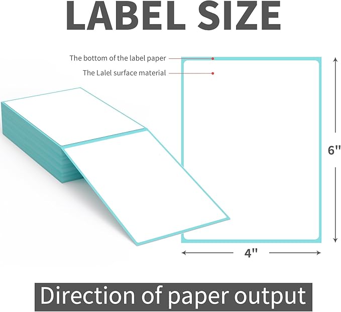 9527 Product Fanfold 4 x 6 Direct Thermal Labels with Blue Background Paper Perforated Shipping Labels for Thermal Printers, 100 Label per Stack, 1 Stack