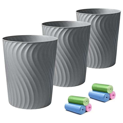 YGJT Small Trash Can, 3 Pack 1.8 Gallons Bathroom Trash Can, Slim Waste Basket, Round Garbage Can, Plastic Trash Bin for Kitchen, Dorm, Bedroom, Office, Living Room, Study, Compact Spaces(Grey)