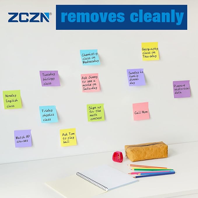 ZCZN 400 Sheets Pop-up Sticky Notes, 3 x 3 Inches, 4 Pads Bright Color Self-Stick Notes, 100 Sheets/Pad, Black