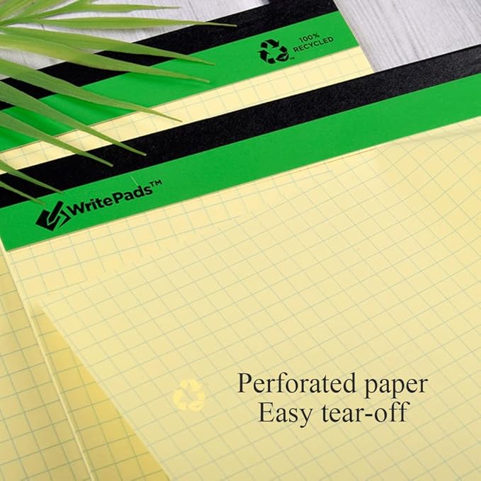 KAISA Legal Pad 4x4 Quad Ruled Writing Pads, Graph Ruled 8.5x11 Legal Pad Grid Paper Pads Recycled Note Pads, White 6pad, KSU-7525