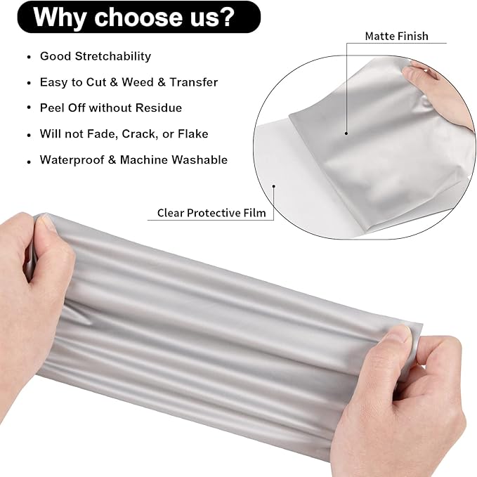 VINYL FROG Heat Transfer Vinyl Roll HTV Vinyl - 12"x12ft Silver Iron on Vinyl for T-Shirts, Heat Press Vinyl for DIY Craft Designs (Silver)