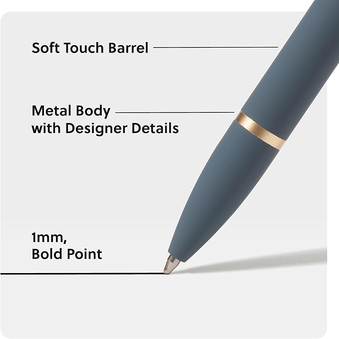 U Brands Monterey Ballpoint Pens, Set of 2, Dark Slate Gray and Blush Pink With Gold Details, Bold (1.0 mm) Point, Black Ink