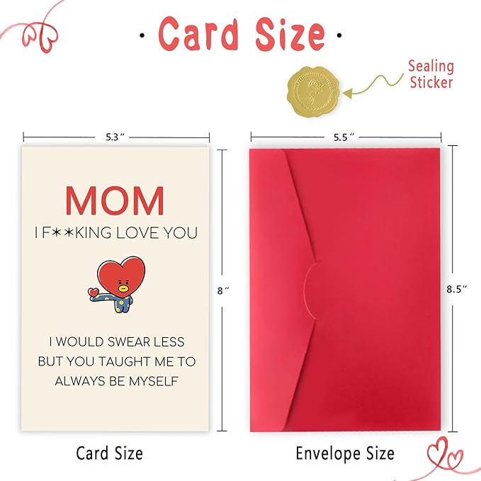Funny Birthday Card for Mom Grandma, Happy Mother Birthday Card Gift from Son Daughter, Naughty Mother's Day Thank You Cards for Mom, Unique Mom Birthday Card Gift