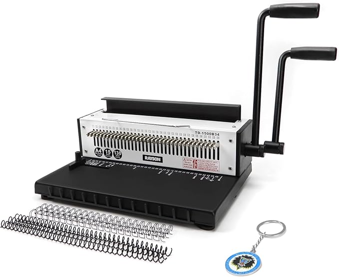 Rayson TD-1500B34 Binding Machine, Square Size Holes, 3:1 Pitch Wire-O Binder Punch 15 Sheets/Bind 130 Sheets with Sturdy Metal Construction