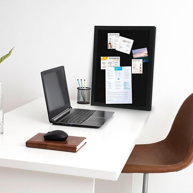 DOLLAR BOSS Black Cork Board with Linen Double-Sided 16''X 12'', Black Cork Boards for Walls, Wood Frame Bulletin Board Hanging Pin Board, Cork Board for Office Home School 1-Pack