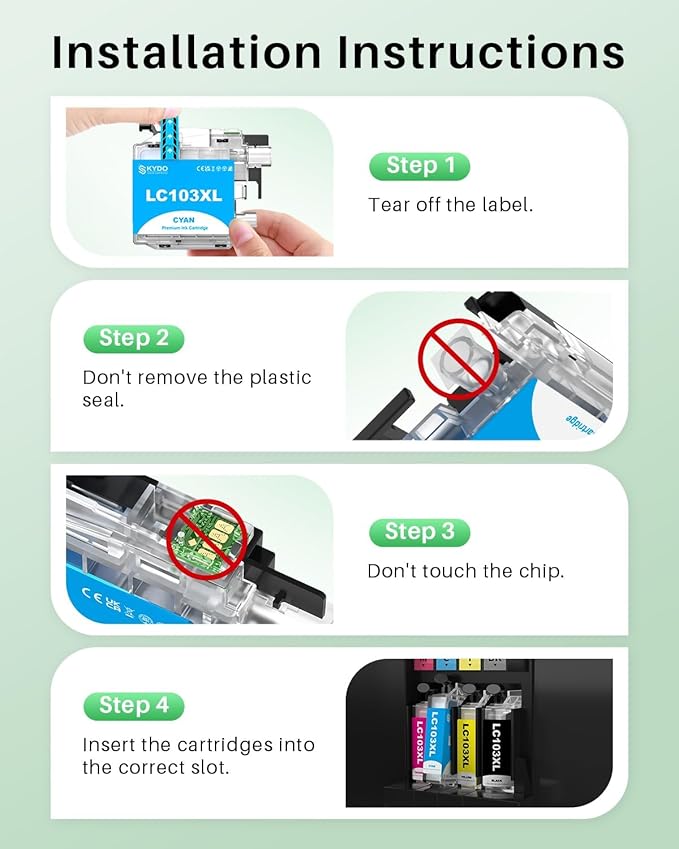 LC103XL Color Ink Cartridge Replacement for Brother LC103 XL Cartridges Use for MFC-J870DW MFC-J6520DW MFC-J475DW MFC-J6920DW MFC-J470DW(4 Pack)
