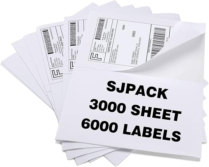 6000 Half Sheet Laser/Ink Jet Shipping Labels Mailing Blank White Labels