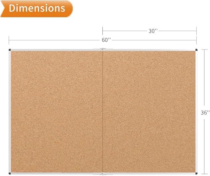 VIZ-PRO Large Cork Bulletin Board/Foldable Noticeboard, 60 X 36 Inches, Silver Aluminium Frame