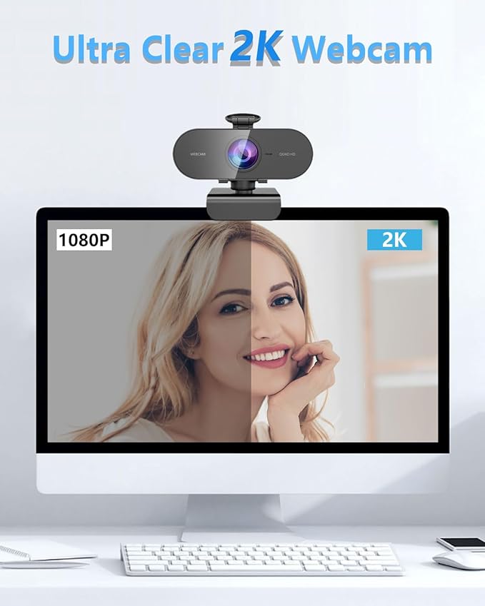 2K Webcam for PC Mac Laptop with Microphone,Full HD Web Cam for Streaming with Privacy Cover Sliders,USB C Web Camera for Desktop Computer Monitor,External Small Best Webcam For Microsoft Teams Gaming
