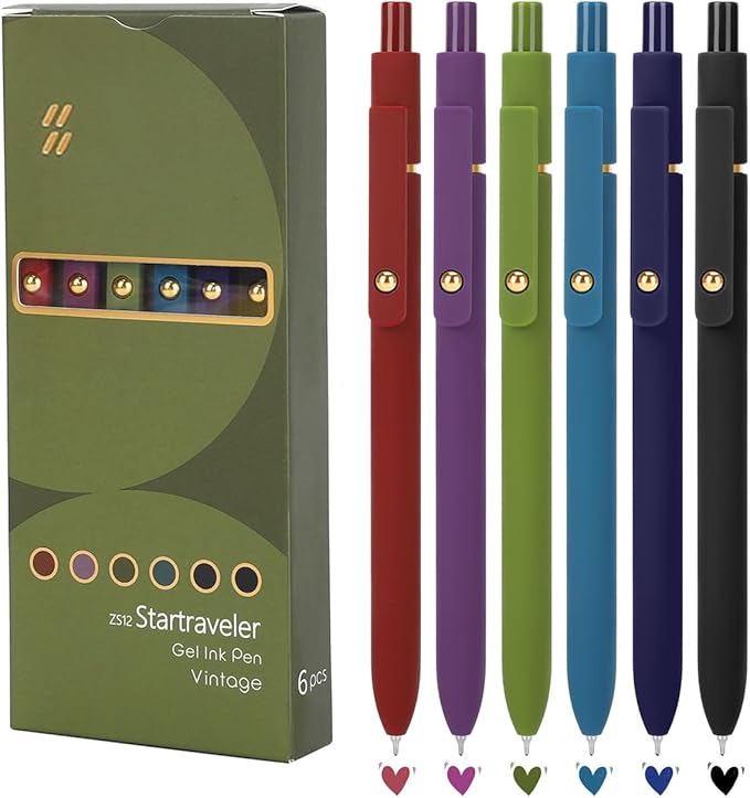 FIOVER Colorful Gel Pens - 6Pcs 0.7mm Multi-Colored Pens, Smooth Writing Coloring Journaling Supplies for Note Taking, Cute Aesthetic Office School Supplies (6Pcs-Vintage Colorful)