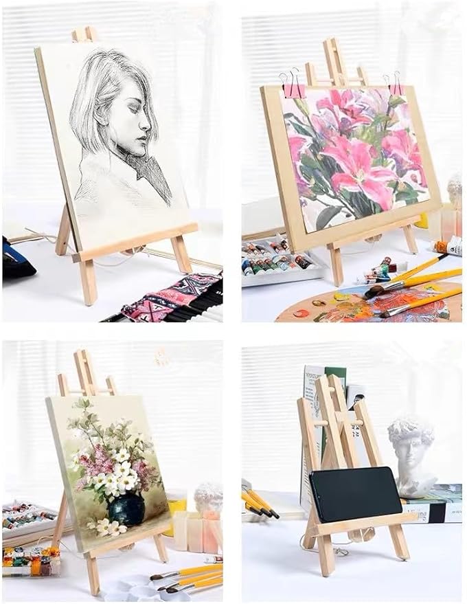 4pack Portable Wood Easel - Desktop Display Rack for Parties and Events - Versatile Wood Art Stand for Artists and Creations