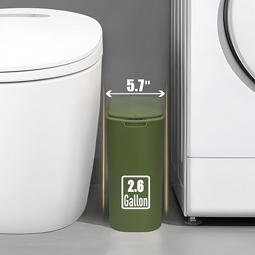 Automatic Motion Sensor Bathroom Trash Can with Lid, 2.6 Gallon Touchless Trash Bin, Smart Garbage Can Plastic Slim Wastebasket for Bedroom, Office, Dorm (Green)