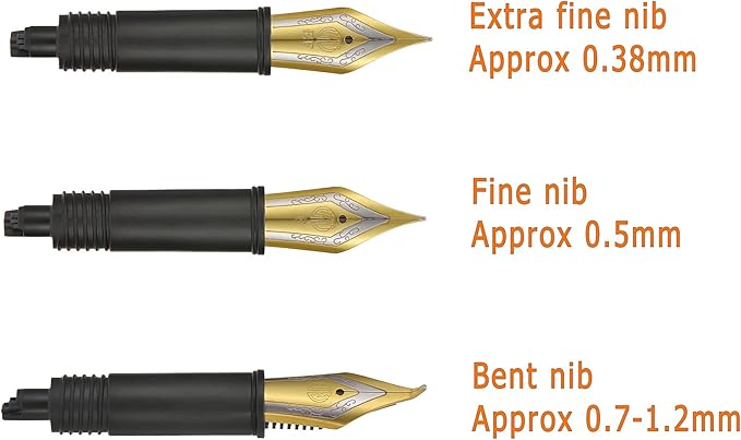 Set of 3 Hongdian Fountain Pen Nibs Gold Trim (Fine, Extra Fine and Bent Nib) for Black Forest 1850, M2, 1851, 1843, 6013, 517D, 517S, 525,H1, H3, A3, 1843 and 920 Series