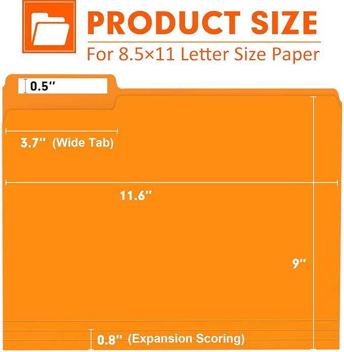 File Folder, PANDRI 120 Pack File Folder, 1/3 Cut Tab, Letter Size, Filing Folder for Office School Business, Orange