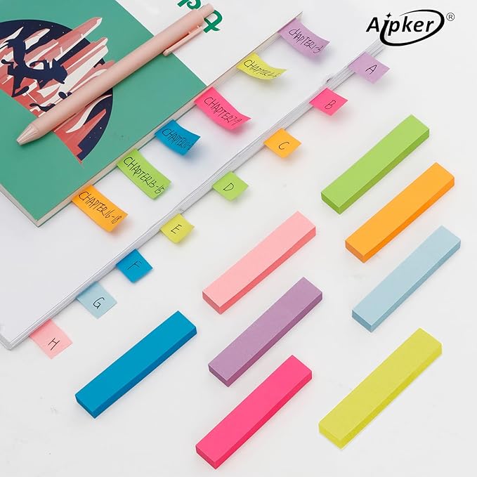 Sticky Notes & Index Strips - 8 Pads 3x3 Inch Note Pads and 8 Pads 0.6x3 inch Index Tabs, Bright Sticky Note Pads Set for Organization and Study (82 Sheet/Pads)