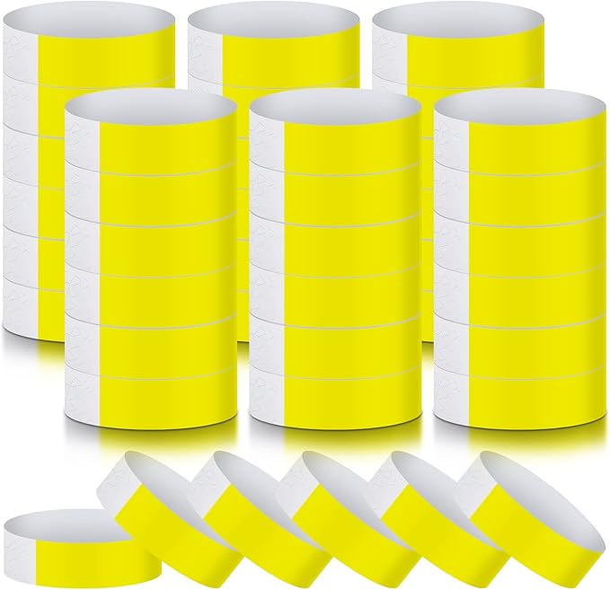 600 Packs Paper Wristbands for Events Neon Party Wristbands Colored Waterproof Paper Club Arm Bands Lightweight Identification for Concert Bar Entrance Admission(Yellow)