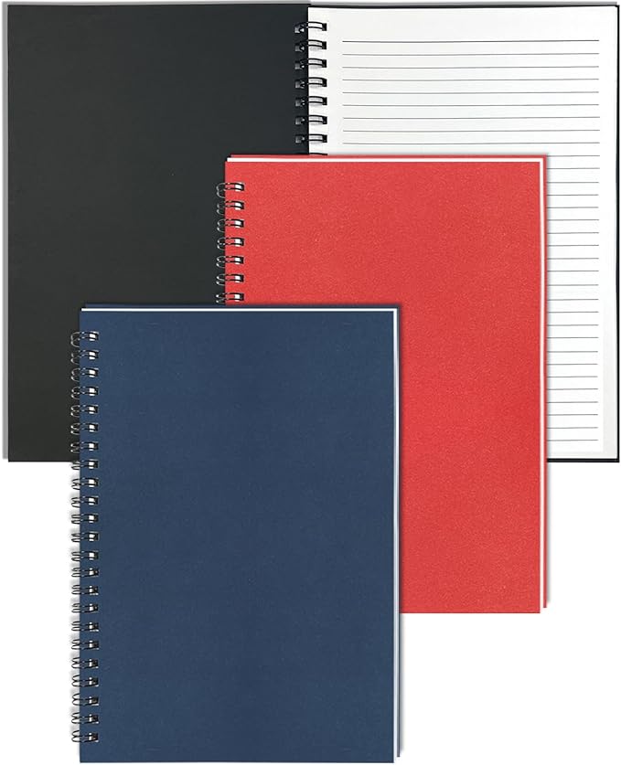 GINMLYDA 3Pack Small Spiral Notebook A5, 8.25x5.5” 120 Lined Pages Wide Ruled Spiral Journal Bulk Blank Kraft Cover Spiral Bound Notebook & Writing Pads for Home Office Meeting Work Note Taking