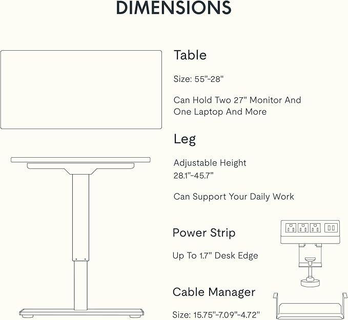 FLEXISPOT EN2 Whole-Piece Standing Desk with Clamp Power Strip, 55 x 28 Electric Stand Up Height Adjustable Desk with Cable Management (White Frame + 55" Marble Grey Top, 2 Packages)