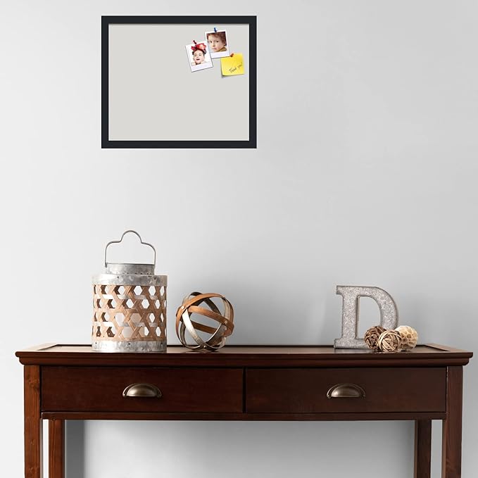 PinPix 18x15 Inch Cork Bulletin Board. This Decorative Framed Pin Board Comes with Light Stone Design and a Satin Black Frame. Ideal for Home Office Decor or Message Board (PinPix-1809)