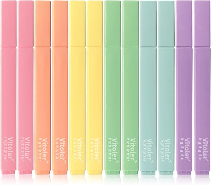 Vitoler Highlighters Assorted Colors,12 Pack Chisel Tip Highlighter Pens,No Bleed Highlighters for School Office Supplies