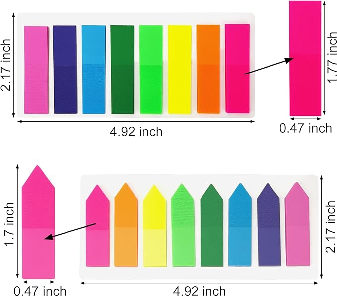 KICNIC Page Markers Colored Sticky Tabs 3200 Pcs, Translucent Arrow Flags for Page Marking, Fluorescent Index Tab Stickers for Notebooks, Small Sticky Notes Flags [8 Colors, 16 Sets]