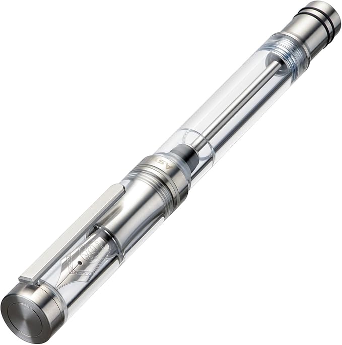 Asvine V200 Titanium Fountain Pen Vacuum Filling, Germany Bock Extra Fine Nib Clear Transparent Acrylic Smooth Writing Pen Case Set