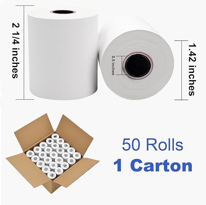 Thermal Paper 2 1/4" x 50' Pos Receipt Paper, 400 rolls Cash Register Roll (400 Rolls / 8 Cartons)