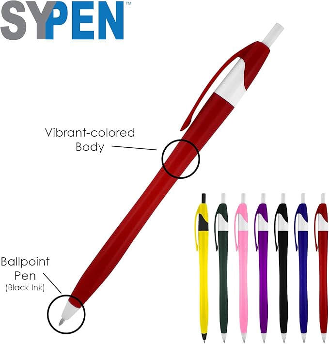 SyPen Personalized Pens With your Custom Logo or Text-500 Pack Bulk-for Businesses, Parties, and Events, Custom Printed Slim Ballpoint Click Pens, Black Barrel Color, Black Ink