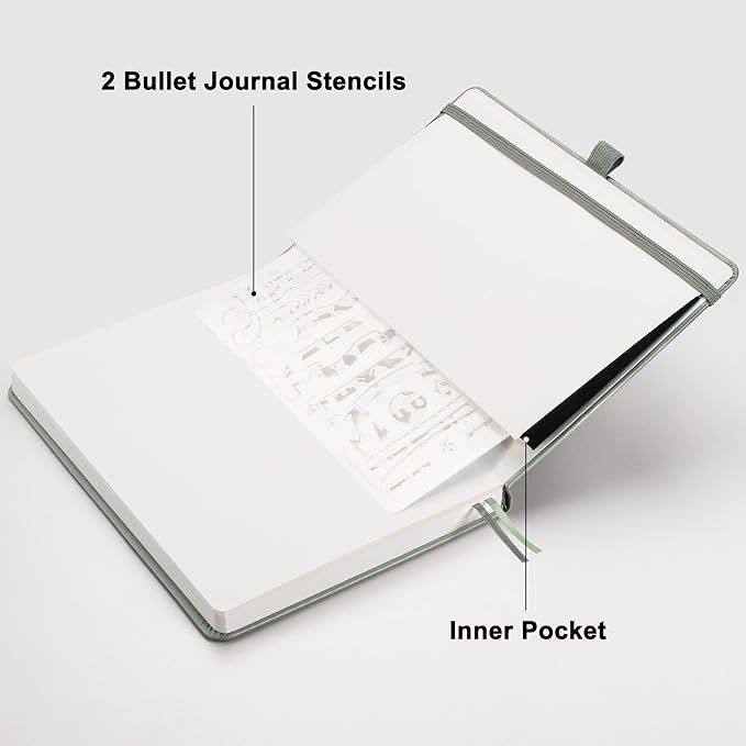 RETTACY Blank Journal Notebook, 192 Pages, A5 Medium Size (5.7'' x 8.3''), Leather Hardcover, 100 GSM Thick Paper, for Sketching, Drawing, Painting (Sage Green)
