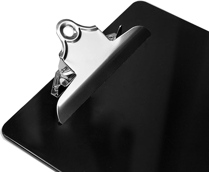 Black Plastic Clipboards (Set of 6) Multipack - 12.5x9 Inch Black Clipboard with 100 Sheets Holding Capacity Butterfly Clip | Colored Acrylic Clip Boards in Bulk | Office, Classroom, School Supplies