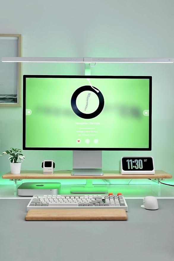 Bamboo Monitor Stand Riser with RGB Lights,31.5 Inches Desktop Shelf with Acrylic Legs Supports for Desk, PC Computer Monitor, Laptops, Printer, Speakers (Natural)
