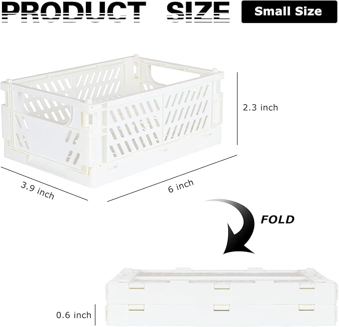 Tixill 2-Pack Mini Foldable Plastic Baskets for Organizing and Storage, Collapsible Storage Crate for Home Kitchen Bedroom Bathroom Office (5.9x3.8x2.2, White)