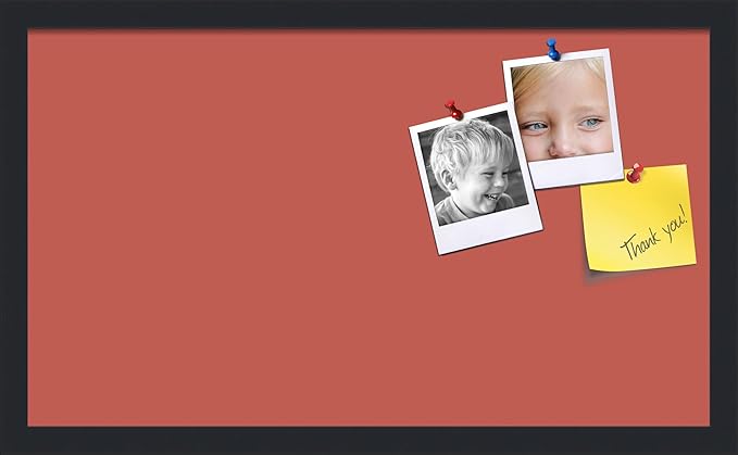 PinPix 24x14 Inch Cork Bulletin Board. This Decorative Framed Pin Board Comes with Crimson Pastel Design and a Satin Black Frame. Ideal for Home Office Decor or Message Board (PinPix-1807)