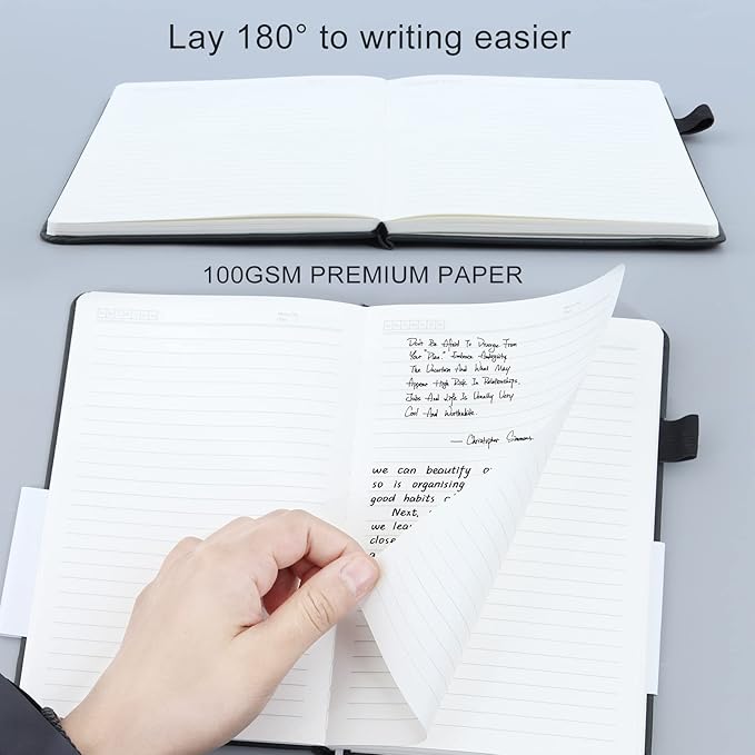 KaiRuiYing Lined Journal Notebooks, 3 Pack, 160Pages, Medium 5.5 x 8.6 inch, College Ruled, A5-100 GSM Thick PaperHardcover Notebooks, Journaling Notebooks for Work, Writing, School (Black)