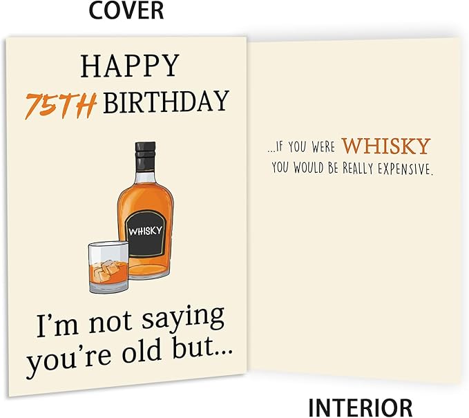 Funny Whiskey 75th Birthday Card, 75th Birthday Gifts for Men Women, Unique 75th Birthday Decorations for Husband Wife, Best 75 Year Old Birthday Card Gifts for Mom Dad Grandpa Granny