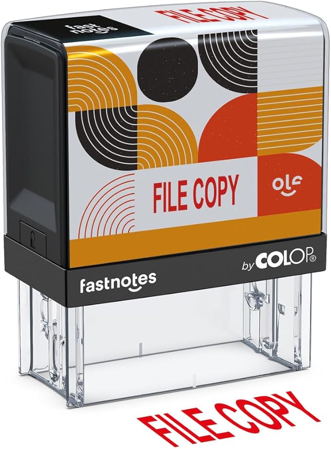Fastnotes File Copy Self-Inking Rubber Stamp by COLOP - Great for Office Documents, Notary, Warehouse, Accounting Paperwork, Business, and Legal Documentation - Red Ink (File Copy- Red)