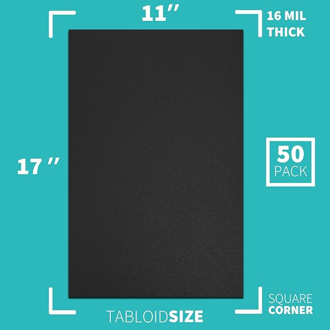 Binditek 50 Pack 16 Mil Sand-Textured Polycover, 11 x 17 Inches Front and Back Covers, Lightly Sanded Finish, Heavyduty Binding Presentation Covers for Business Reports, Tabloid, Black