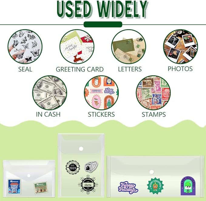 Vmiapxo 40 Pack Stamp and Die Storage Pockets, Reusable Small Plastic Envelopes Waterproof Sticker Organizer Receipt Holder Photo Storage Folders (Mixed Size)