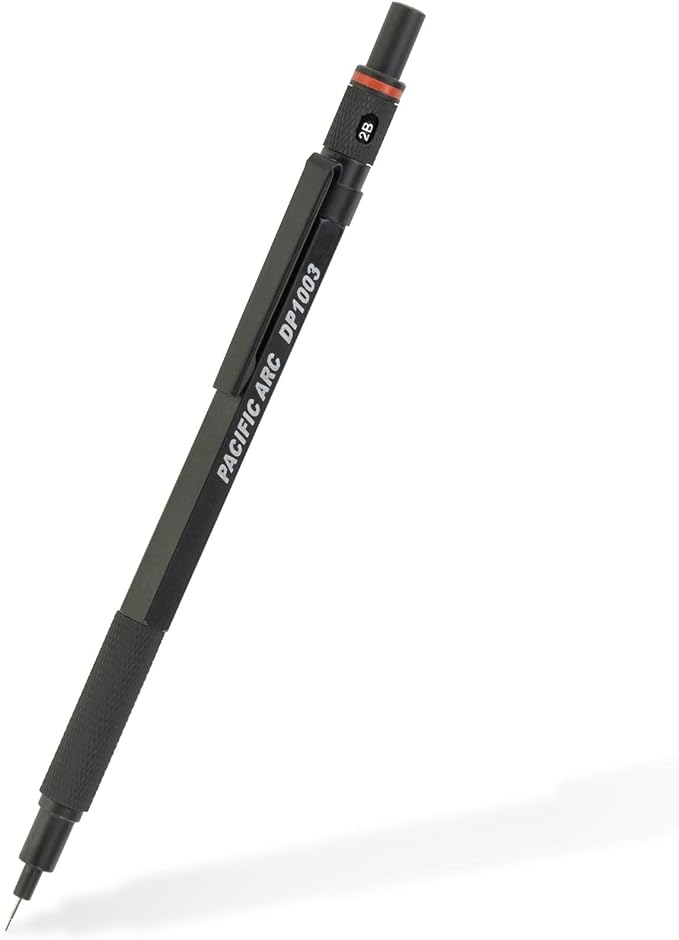 Pacific Arc Chromagraph Metal Mechanical Pencil .3 mm Black Barrel Mechanical Pencil with Built In Lead Pencil Grade Indicator, Lead Pencil Holder for Drafting, Sketching, and Drawing