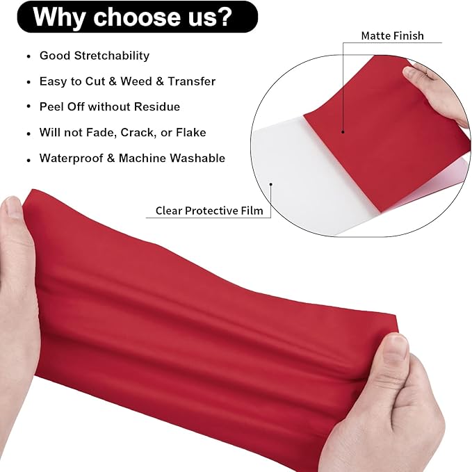VINYL FROG Heat Transfer Vinyl Roll HTV Vinyl - 12"x12ft Red Iron on Vinyl for T-Shirts, Heat Press Vinyl for DIY Craft Designs (Red)