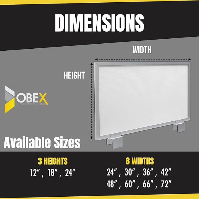 OBEX Privacy Screen & Office Panel Extender for Office Cubicles, Polycarbonate Desk Privacy Panel & Divider for Office Cubicle, 12" x 42", White
