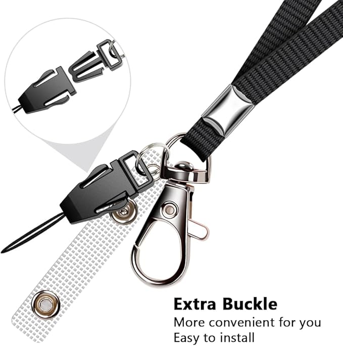 3 Pack Neck Lanyard with ID Badge Holder, Office Strap Lanyards, Stainless Metal Swivel Hook for Name Tag, Badge Holders, Keychains, Card, Black