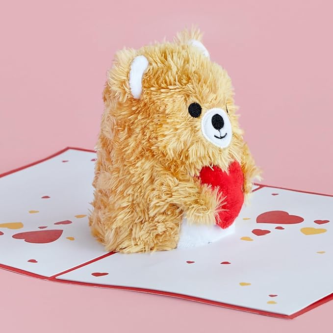 Lovepop Plushpop Soft Animal Pop-Up Card for Her and Him - 3D Bear Everyday Greeting Card for Boys, Girls, Men, Women - Love You - 6" x 8" Card - Brown